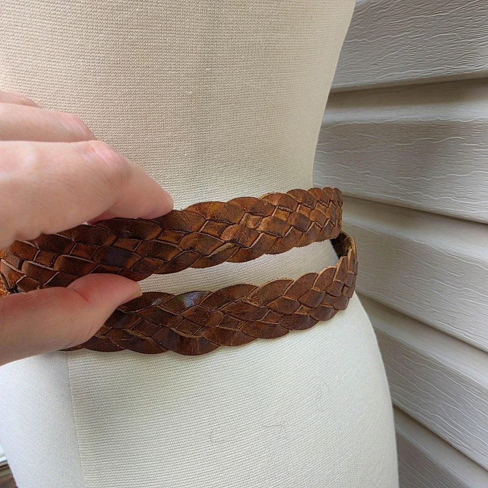 VTG Trafalgar Double Wrap Braided Leather Belt Womens XL Brown Boho Western USA